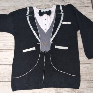 Vintage 1980's Bonnie Boerer Tuxedo Sweater Women Size Medium